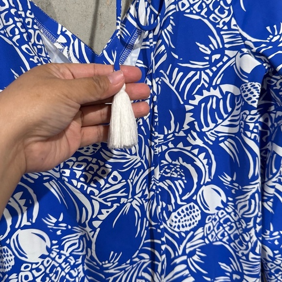 Persifor Large Pineapple V-Neck Shift Mini Dress Resort Preppy Vacation Beach - Picture 6 of 7